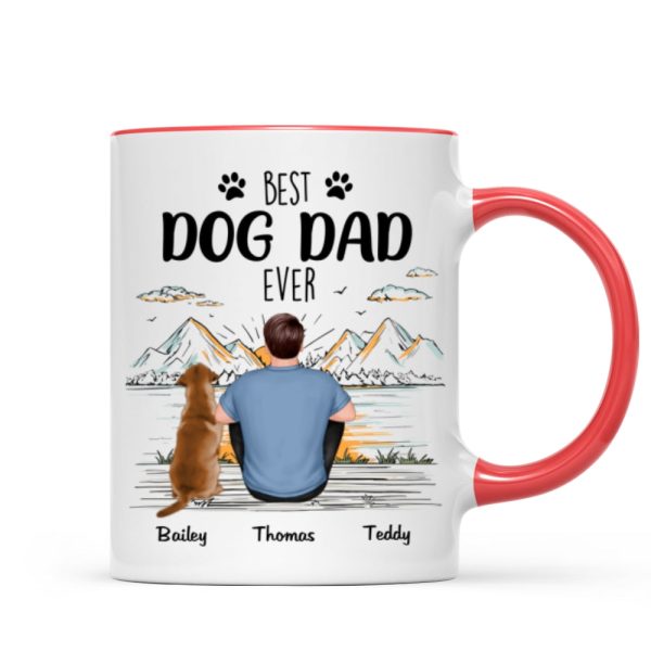 Back View Man Sitting With Dogs Best Dog Dad Ever Mountain Sketch Personalized Mug