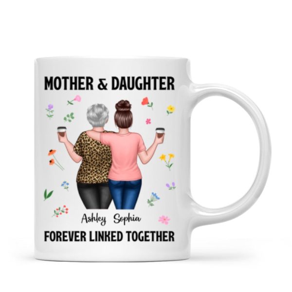 Back View Mom And Daughters Walking Mother & Daughter Forever Linked Together Personalized Mug