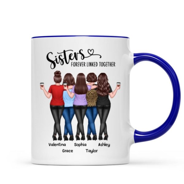 Back View Sisters Walking Forever Linked Together Personalized Mug, Gift For Sisters, Siblings