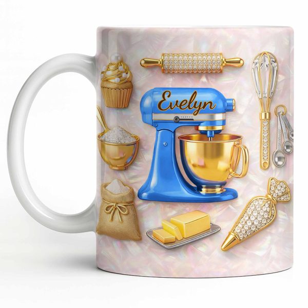 Baking With Love And Style Gold Mixer And Rolling Pin - Personalized Custom Coffee Mug - COOK037_MG