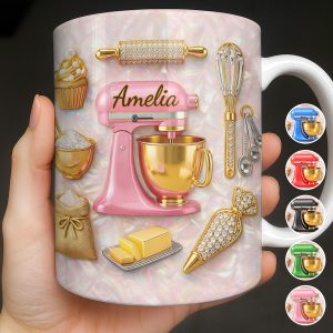 Baking With Love And Style Gold Mixer And Rolling Pin - Personalized Custom Coffee Mug - COOK037_MG