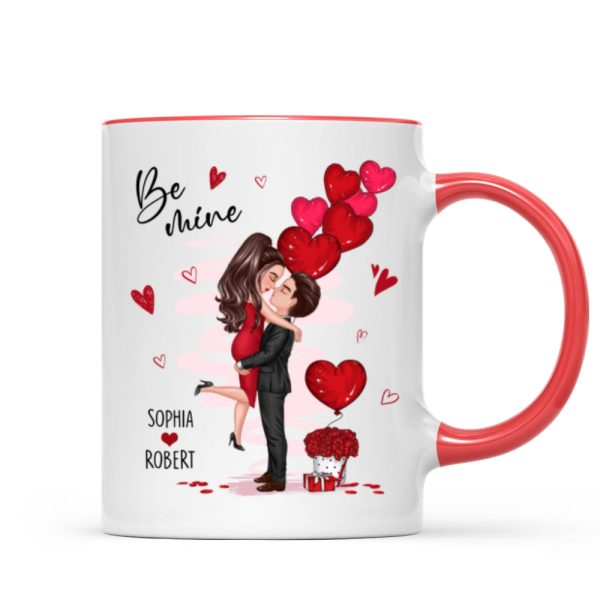 Be Mine Doll Couple Hugging Kissing Personalized Mug - Gift For Him Gift For Her