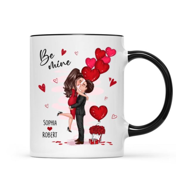 Be Mine Doll Couple Hugging Kissing Personalized Mug - Gift For Him Gift For Her