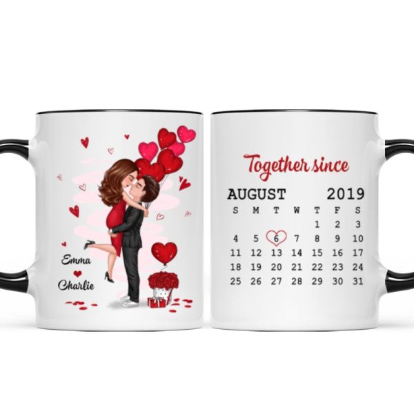 Be Mine Doll Couple Kissing Calendar Personalized Mug - Gift For Him Gift For Her