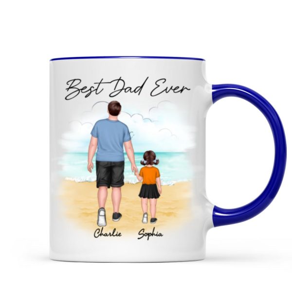 Beach Landscape Best Dad Ever Dad And Son Daughter Walking Personalized Mug