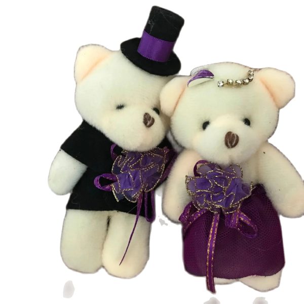 Bear Couple Plush Dolls 2pcs Wedding Party Decorative Favors Purple Dress