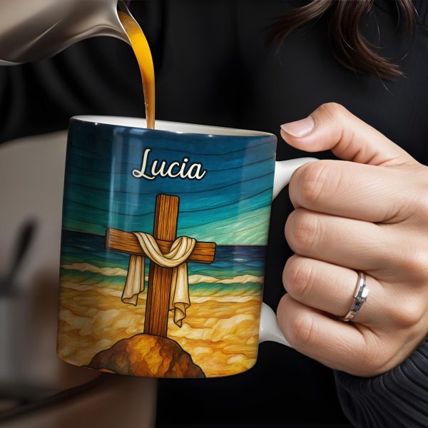 Beautifully Illustrated Cross Draped With Cloth - Personalized Custom Coffee Mug - FTH058_MG