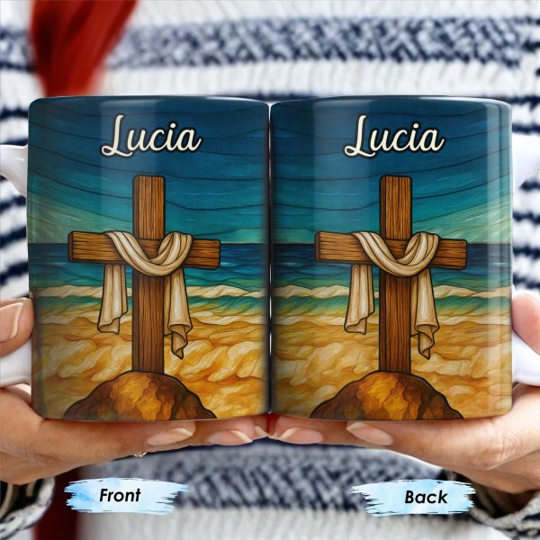 Beautifully Illustrated Cross Draped With Cloth - Personalized Custom Coffee Mug - FTH058_MG