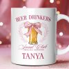 Beer Drinkers Social Club Personalized Mug, Coquette Pink Bow Gift with Custom Name for Girly Summer Bachelorette Vibes