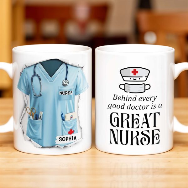 Behind Every Good Doctor Is A Great Nurse, Nurse Cap and Mask - Personalized Custom Coffee Mug - NUR010_MG