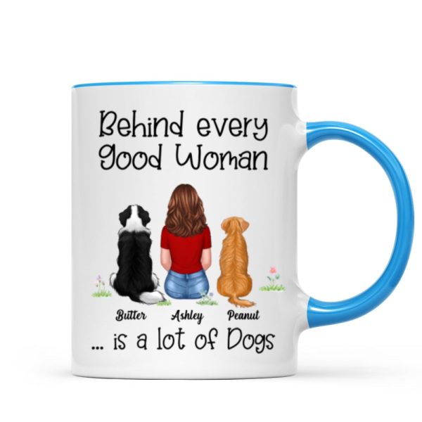 Behind Good Woman Are Dogs Back View Sitting Dog Personalized Mug