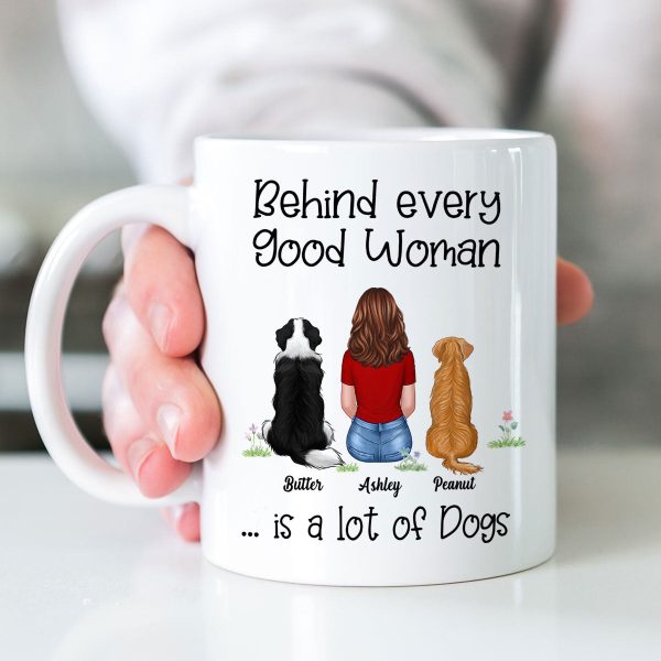 Behind Good Woman Are Dogs Back View Sitting Dog Personalized Mug
