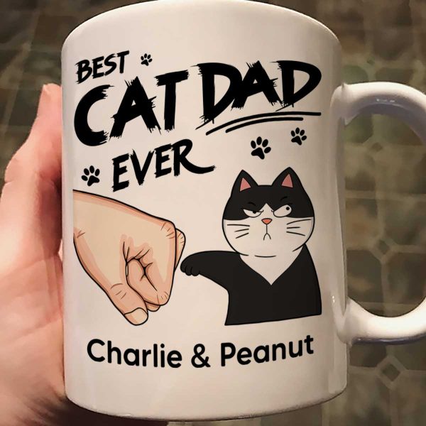 Best Cat Dad Ever Fist Bump Funny Cute Cats Personalized Mug
