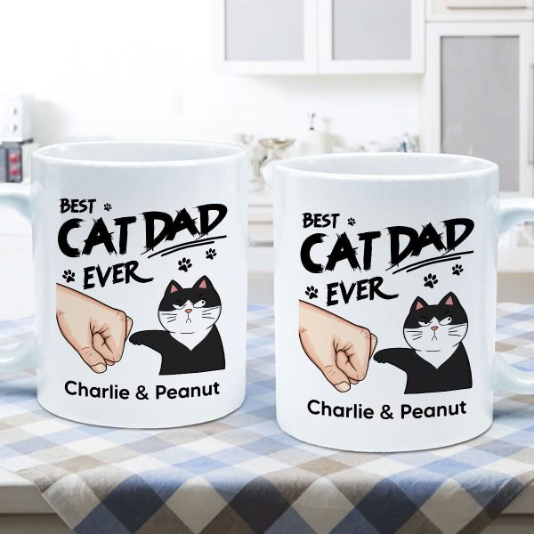 Best Cat Dad Ever Fist Bump Funny Cute Cats Personalized Mug