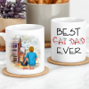 Best Cat Dad Ever Personalized White Ceramic Mug with Cat Illustration, Cozy Scene & Unique Gift for Pet Lovers