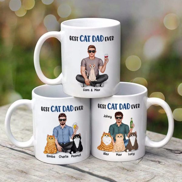 Best Cat Dad Ever Real Man Sitting With Cats Father's Day Gift Personalized Mug
