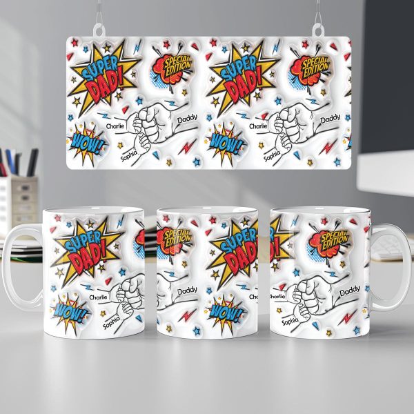 Best Dad Ever Fist Bump Personalized 3D Inflated Effect Mug, Father's Day Gift for Dad