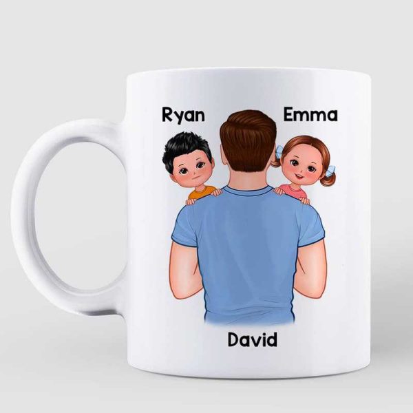Best Dad Ever Man Carrying Kids On Shoulder Father's Day Gift Personalized Mug