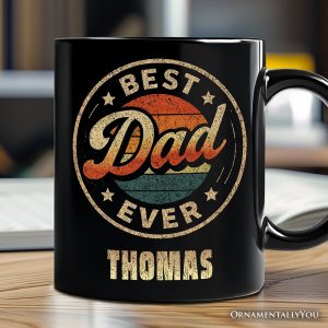 Best Dad Ever Retro Sunset Personalized Mug, Vintage Fathers Gift with Custom Name