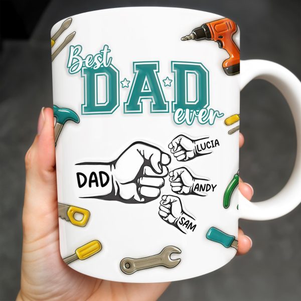 Best Dad Ever, Tools and Hand Gestures - Personalized Custom Coffee Mug - DAD116_MG