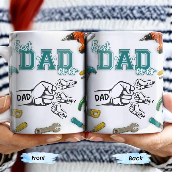 Best Dad Ever, Tools and Hand Gestures - Personalized Custom Coffee Mug - DAD116_MG