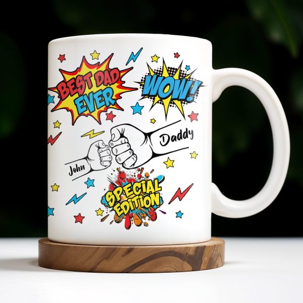 Best Dad Ever, Wow, Fist and Stars - Personalized Custom Coffee Mug - DAD039_MG