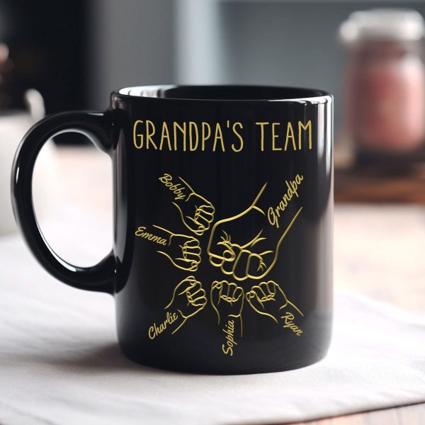 Best Dad Papa Grandpa Fist Bump Outline Metal Personalized Mug, Unique Father's Day Gift for Dad for Husband
