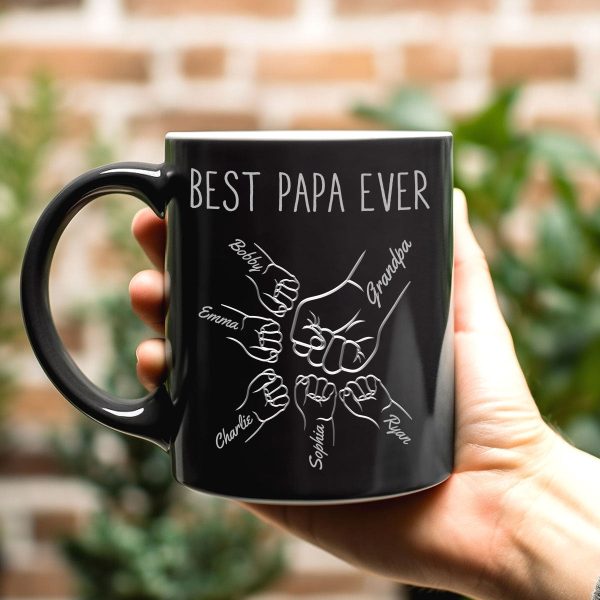 Best Dad Papa Grandpa Fist Bump Outline Metal Personalized Mug, Unique Father's Day Gift for Dad for Husband