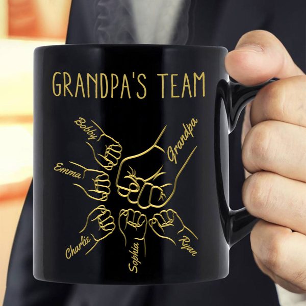 Best Dad Papa Grandpa Fist Bump Outline Metal Personalized Mug, Unique Father's Day Gift for Dad for Husband