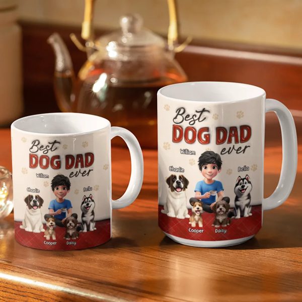 Best Dog Dad Ever 3D Effect - Personalized White Edge-to-Edge Mug