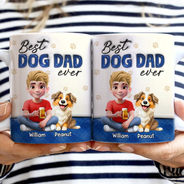 Best Dog Dad Ever 3D Effect - Personalized White Edge-to-Edge Mug