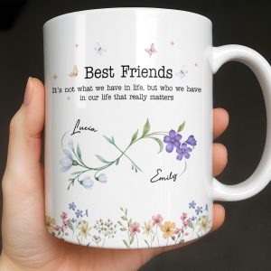Best Friends, Lifes True Treasures, Flowers And Butterflies - Personalized Custom Coffee Mug - BST515_MG