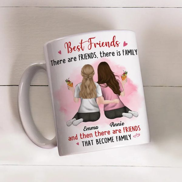 Best Friends White Ceramic Mug Personalized for Two Friends That Become Family, Cute Everyday Coffee Gift