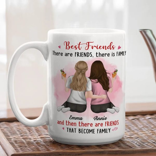 Best Friends White Ceramic Mug Personalized for Two Friends That Become Family, Cute Everyday Coffee Gift