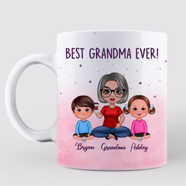 Best Grandma Ever Doll Grandma & Kid Watercolor Personalized Mug