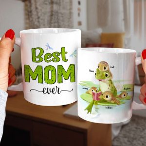 Best Mom Ever Personalized Coffee Mug, Gift For Mom, Cute Frog Mom and Kids Mug