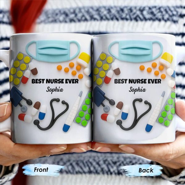 Best Nurse Ever With Stethoscope And Medical Tools - Personalized Custom Coffee Mug - NUR057_MG
