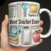 Best Teacher Ever With School Supplies Design - Personalized Custom Coffee Mug - TEACH068_MG