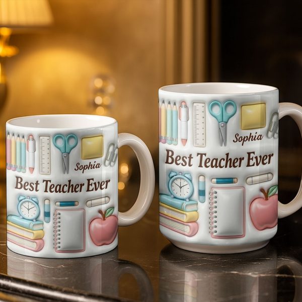 Best Teacher Ever With School Supplies Design - Personalized Custom Coffee Mug - TEACH068_MG