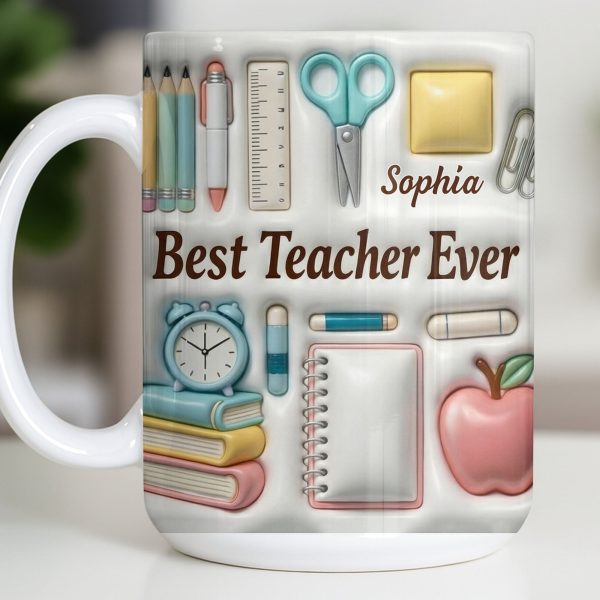 Best Teacher Ever With School Supplies Design - Personalized Custom Coffee Mug - TEACH068_MG