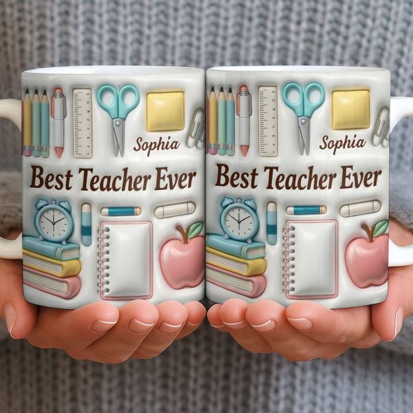 Best Teacher Ever With School Supplies Design - Personalized Custom Coffee Mug - TEACH068_MG