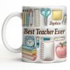 Best Teacher Ever With School Supplies Design - Personalized Custom Coffee Mug - TEACH068_MG