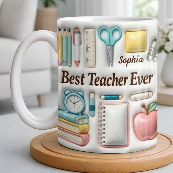 Best Teacher Ever With School Supplies Design - Personalized Custom Coffee Mug - TEACH068_MG