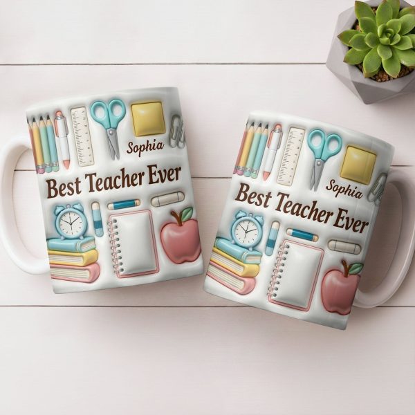 Best Teacher Ever With School Supplies Design - Personalized Custom Coffee Mug - TEACH068_MG