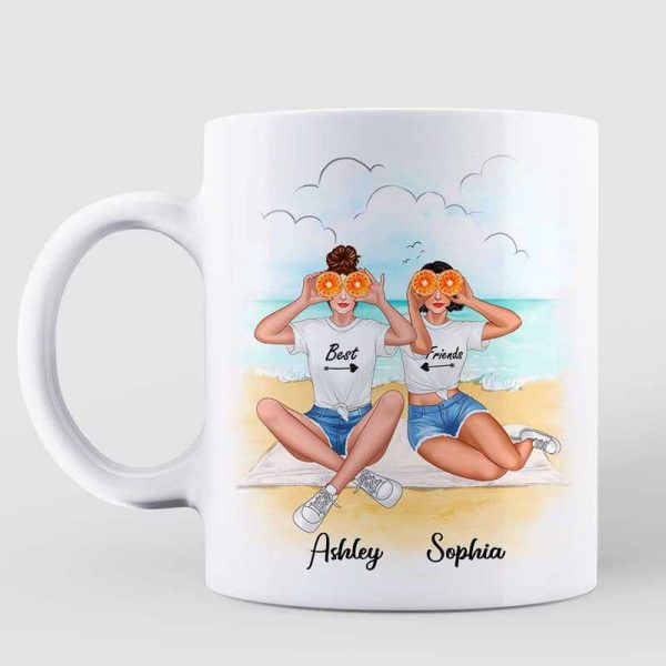 Besties Best Friends Sitting On The Beach Personalized Mug
