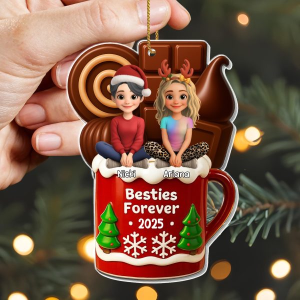 Besties Forever Christmas Mug With Trees And Snowflakes - Personalized Custom Acrylic Ornament, Christmas Gift - BST442_ACO