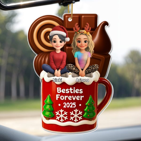 Besties Forever Christmas Mug With Trees And Snowflakes - Personalized Custom Acrylic Ornament, Christmas Gift - BST442_ACO