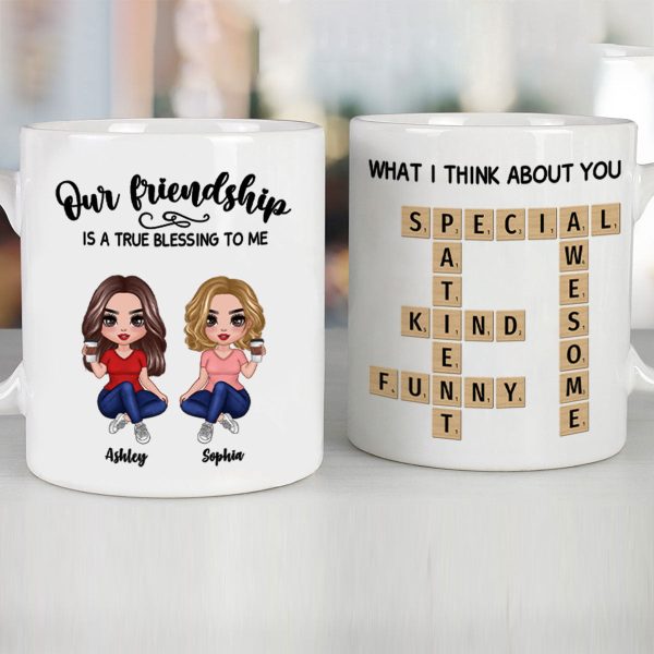 Besties Forever Front View Best Friends Unique Gift Create Your Crossword Puzzle Personalized Mug