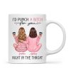 Besties In Pink Pajamas, I'd Punch A Bitch For You Personalized Mug, Funny Christmas, New Year Gift, Galentine's Day Gift For Best Friends