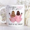 Besties In Pink Pajamas, I'd Punch A Bitch For You Personalized Mug, Funny Christmas, New Year Gift, Galentine's Day Gift For Best Friends